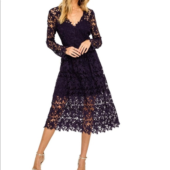 LONG SLEEVE LACE MIDI DRESS - Picture 1 of 8